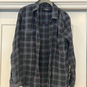 Madewell Women's Plaid Button-Down Shirt in Black and Green